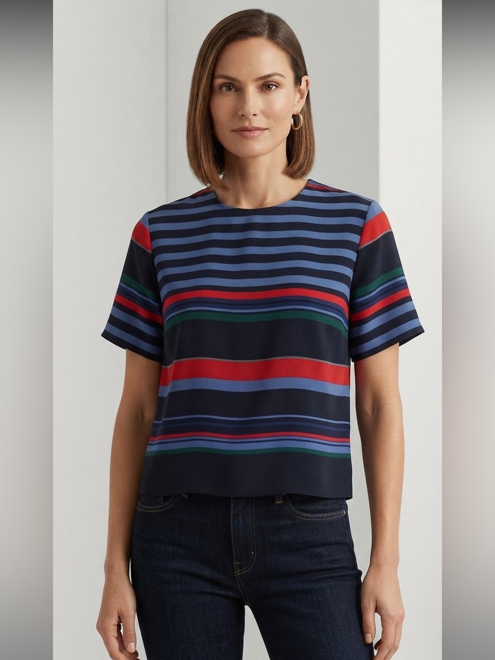 ZARA WOMAN KNIT CROPPED SHORT SLLEEVE STRIPE MULTI COLORED XS M